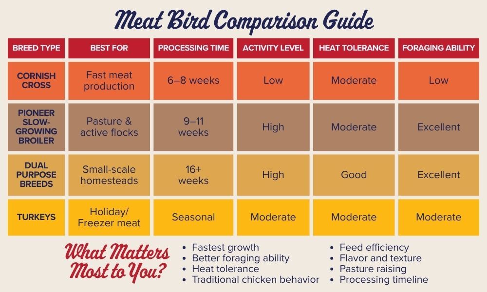Meat Bird Comparison Guide Meat Bird Comparison