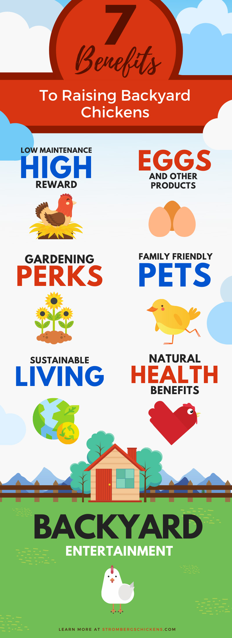 Infographic about 7 Benefits to Raising Backyard Chickens